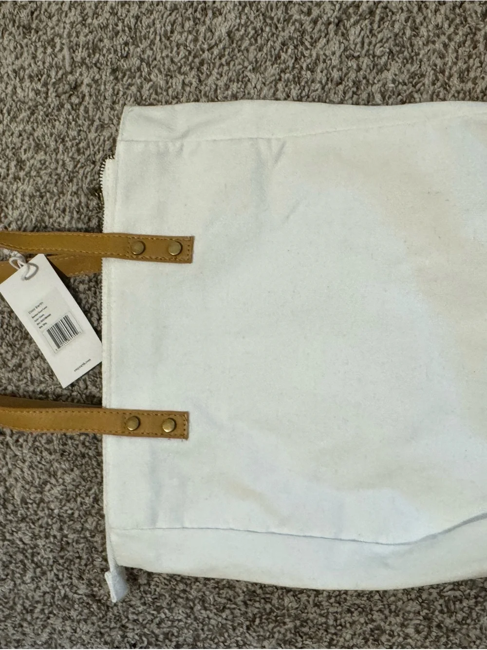 Cozy Earth White Canvas Tote with Tan Leather-Accent Handles